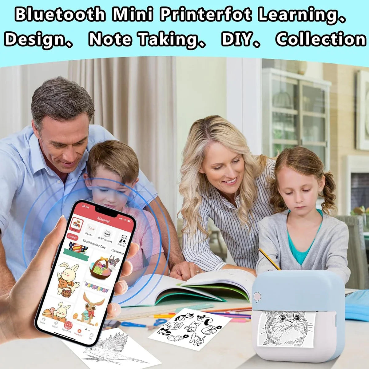 Mini Printer, Portable Thermal Photo Printer, Inkless Sticker Maker Machine for Notes, Photos, Stickers, Labels